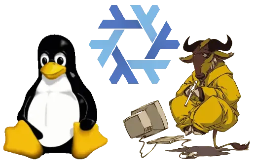 Image with GNU, Tux and NixOS logo.